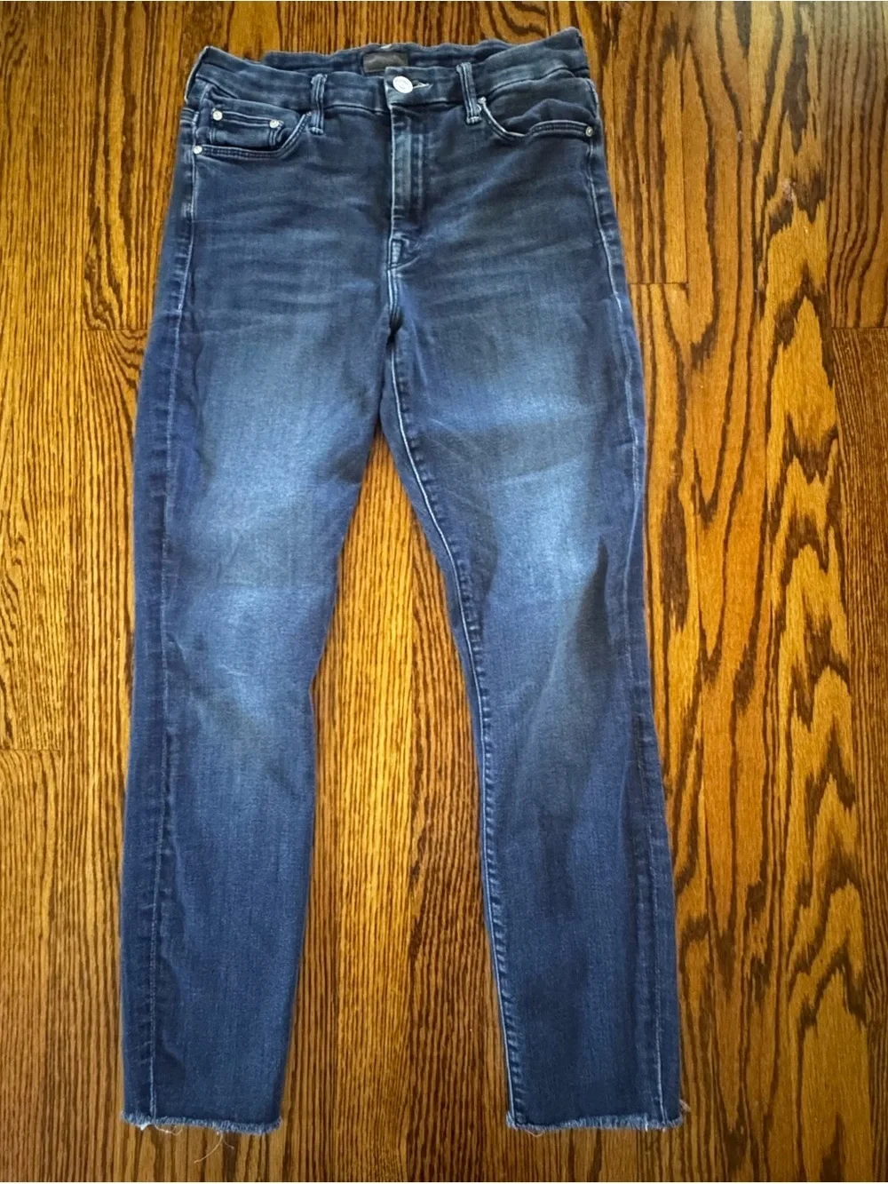 MOTHER High Waisted Looker Ankle Fray Jeans Dark Wash Size 28 Designer Denim
